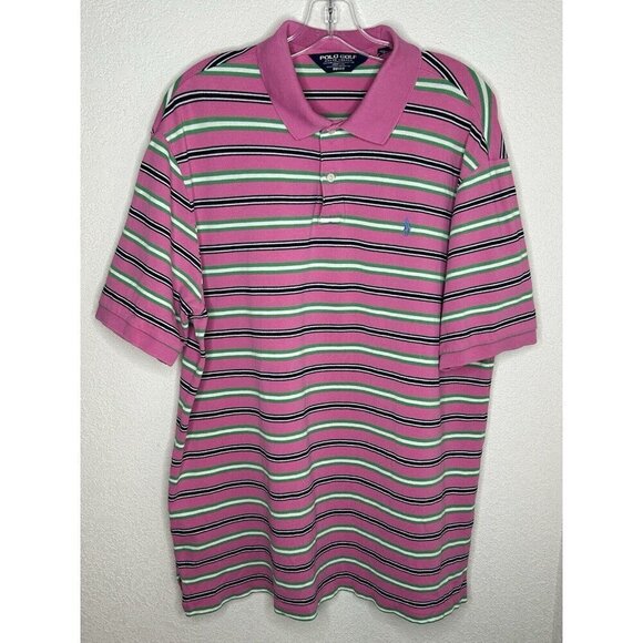 Polo Golf Ralph Lauren Shirt Mens Extra Large Pink Green Stripe Golf Preppy XL - Picture 2 of 13